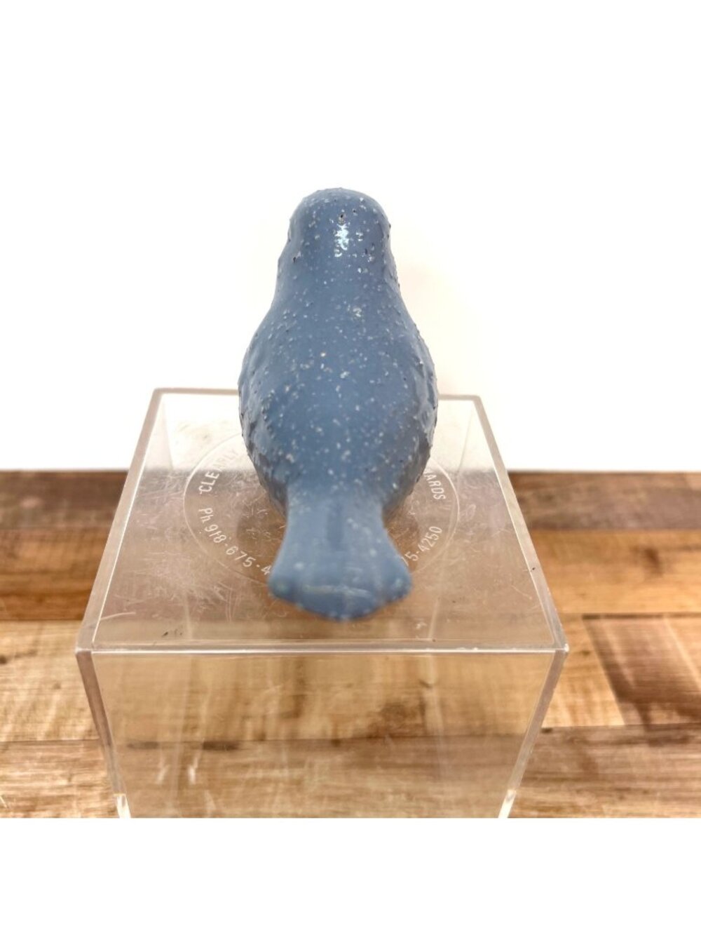 Blue Ceramic Bird Figurine With Speckled Texture Decorative Accent Piece - Picture 3 of 5